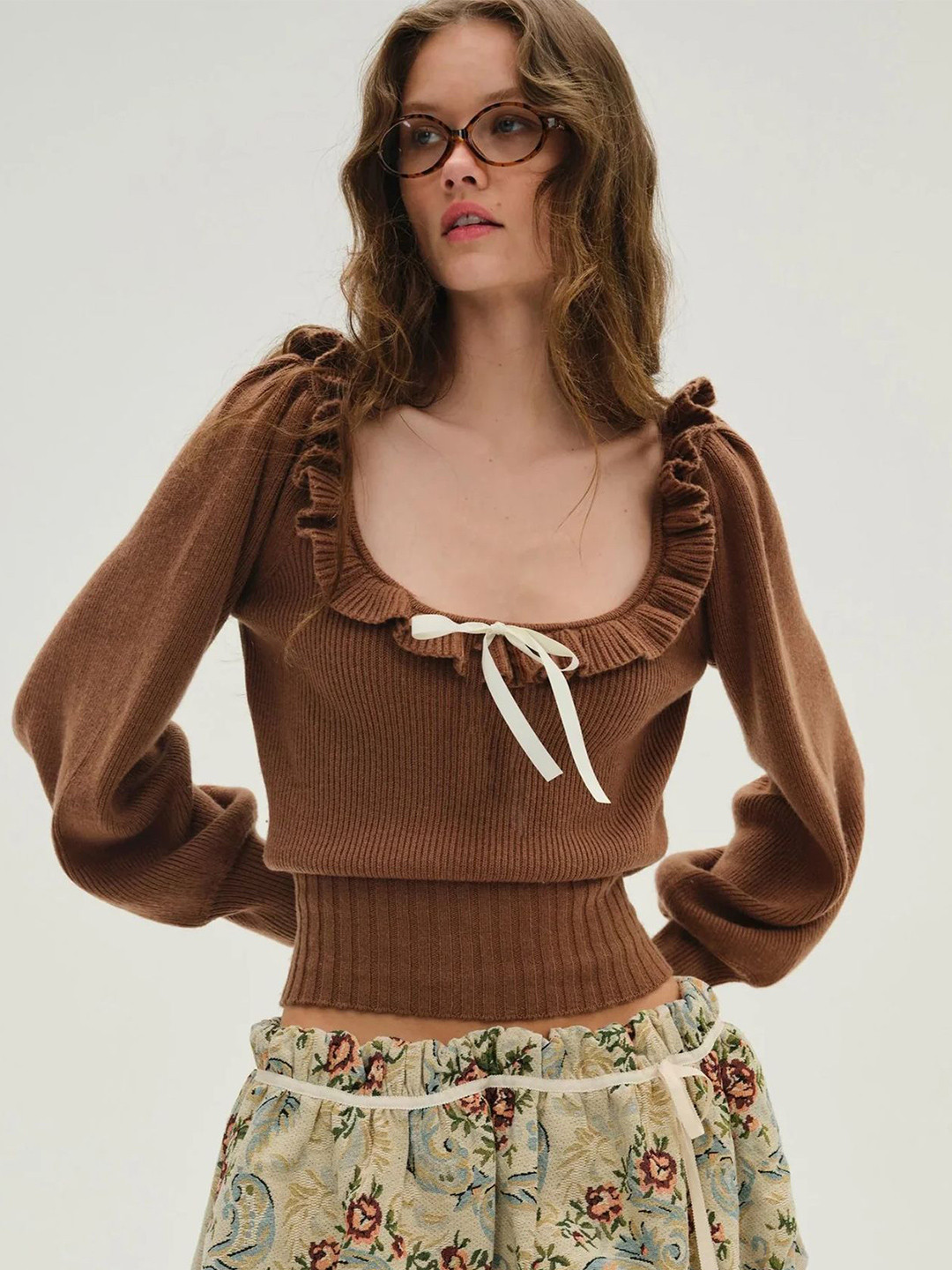 LULU & SKY Ribbed Square Neck Pullover With Fuzzy Detail