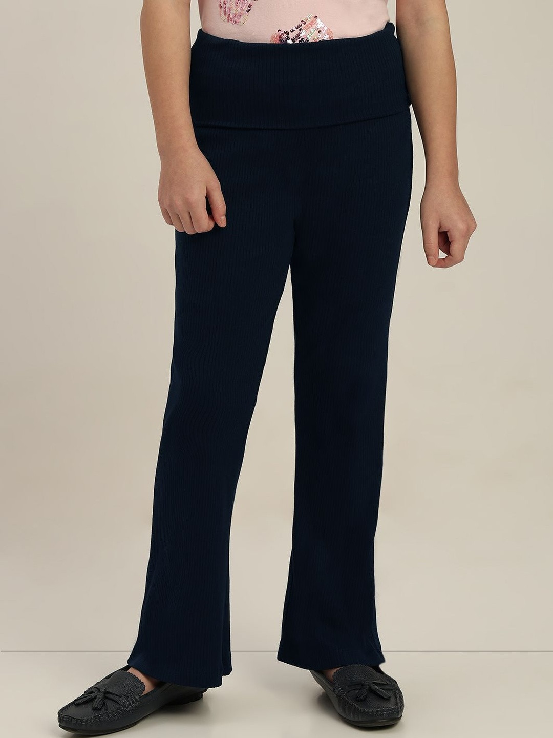 Vero Moda Girls Solid Flat-Front Flared Trousers