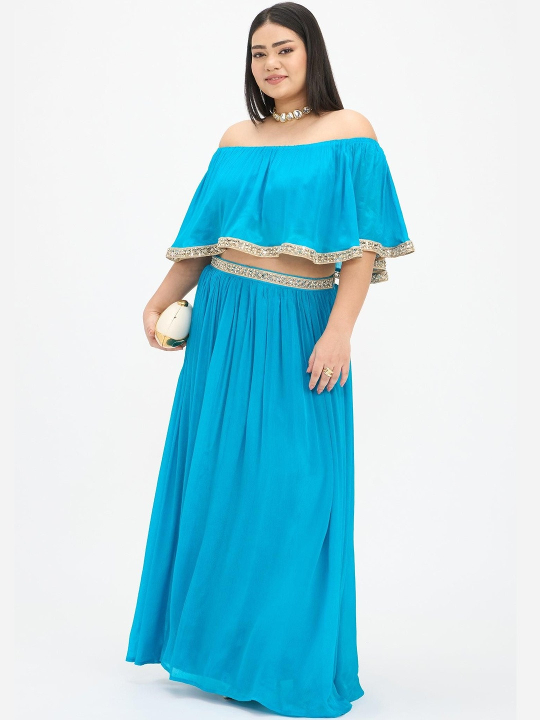 Virgio Women Solid Viscose Off-Shoulder Regular Fit Plus Size Tops