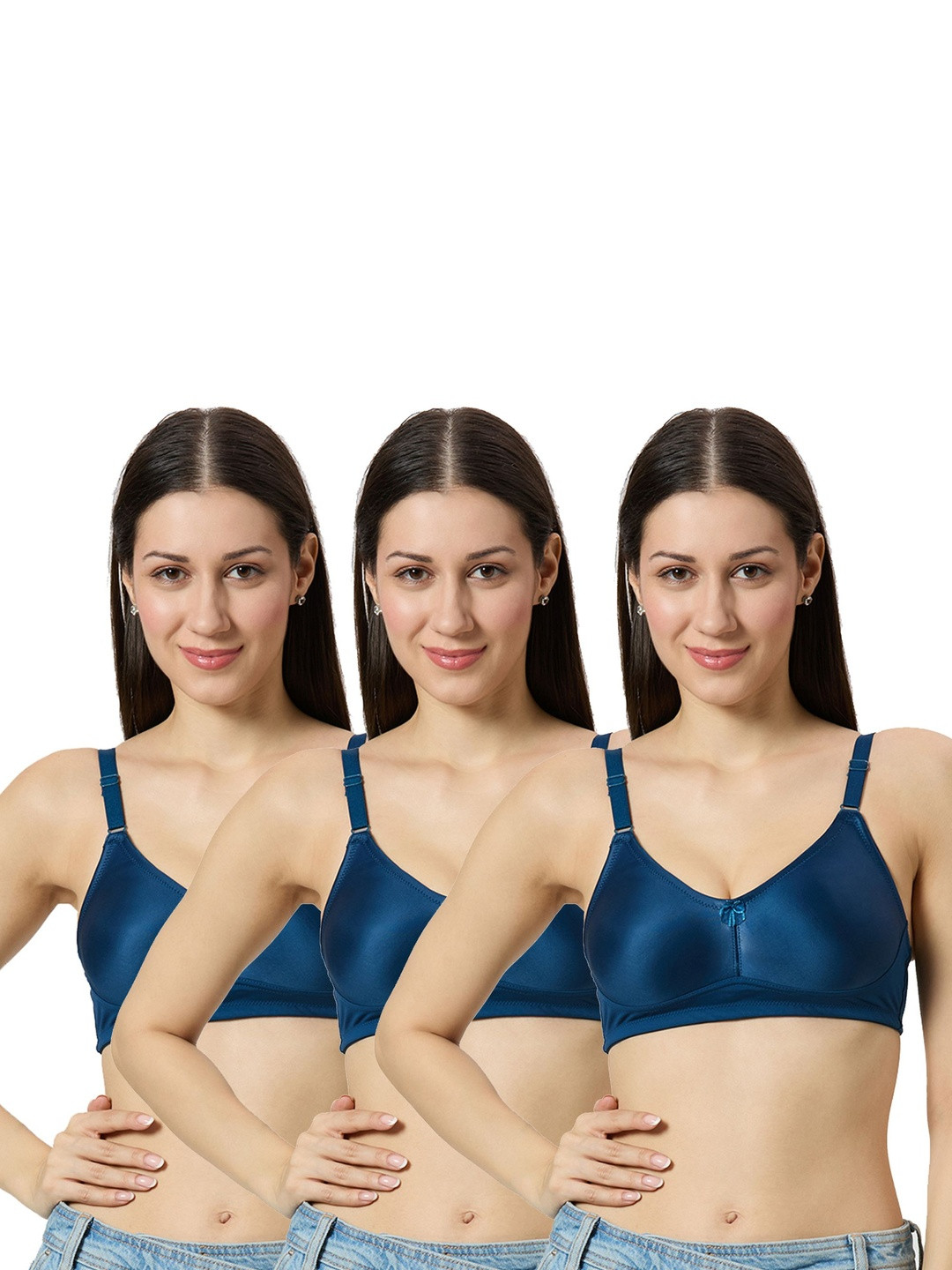 Libertina Women Pack Of 3 Solid Full Coverage Cotton Comfort Bra