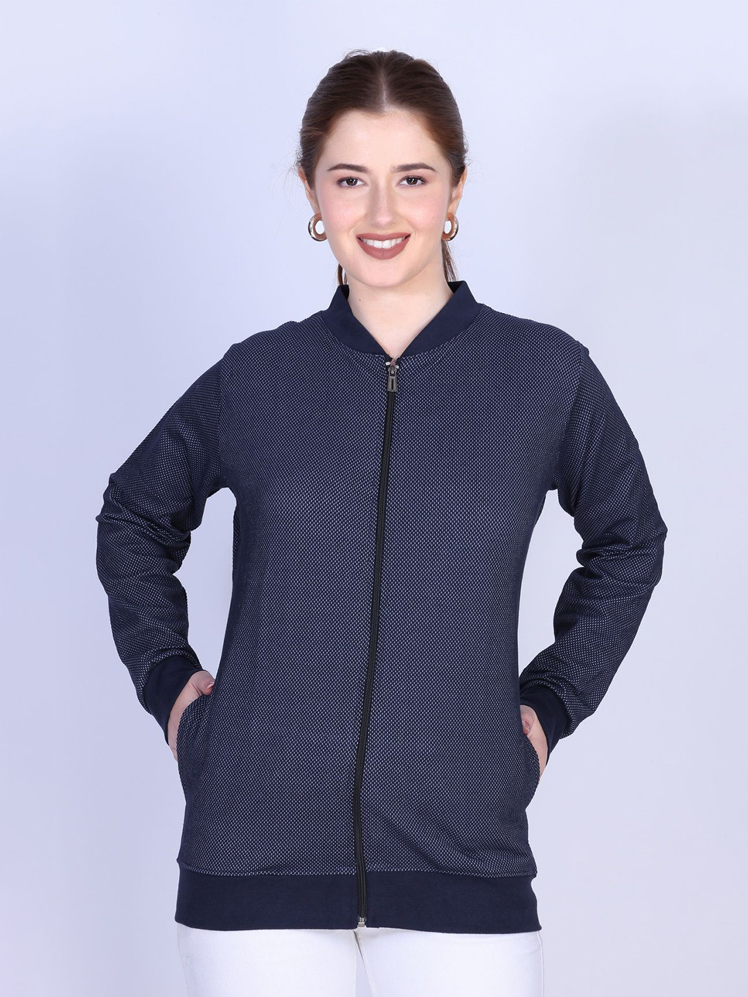 ELPIDA Women Striped Shirt Collar Sweatshirt