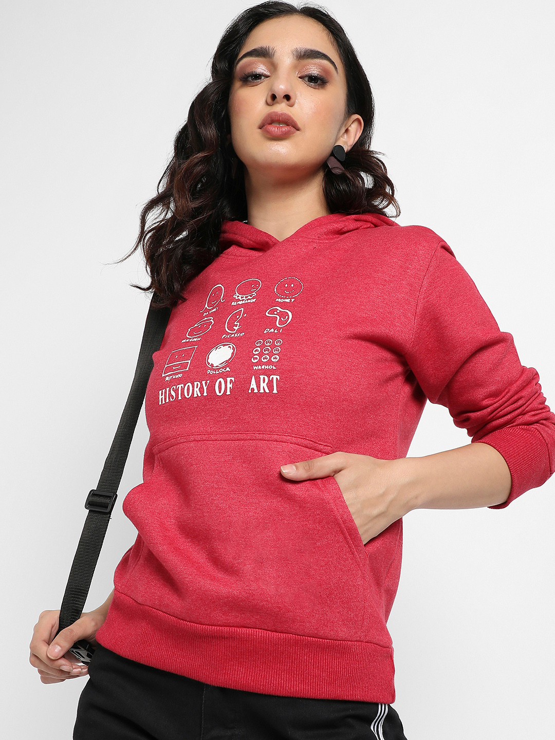 Campus Sutra Women History-Of-Art Printed Hooded Cotton Sweatshirt