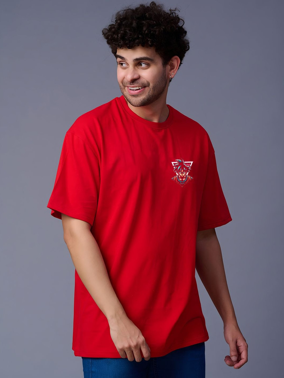 BDSQUARE Goku Printed Oversized Pure Cotton Drop-Shoulder Sleeves T-shirt