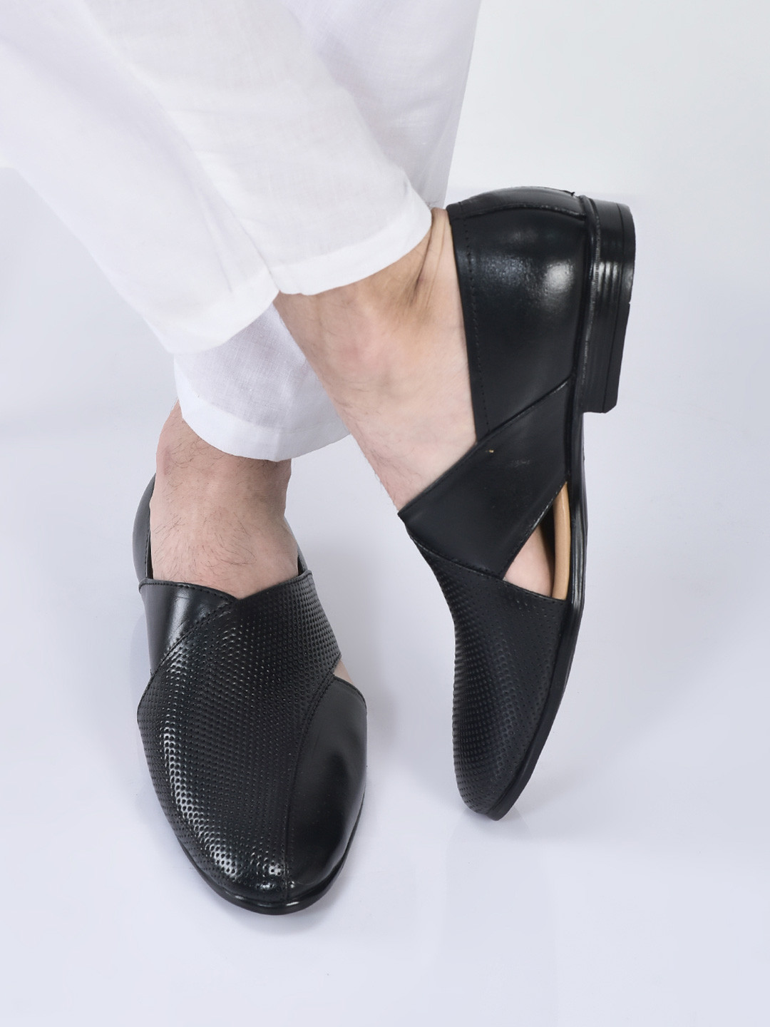 FAUSTO Men Black Leather Slip On Shoes