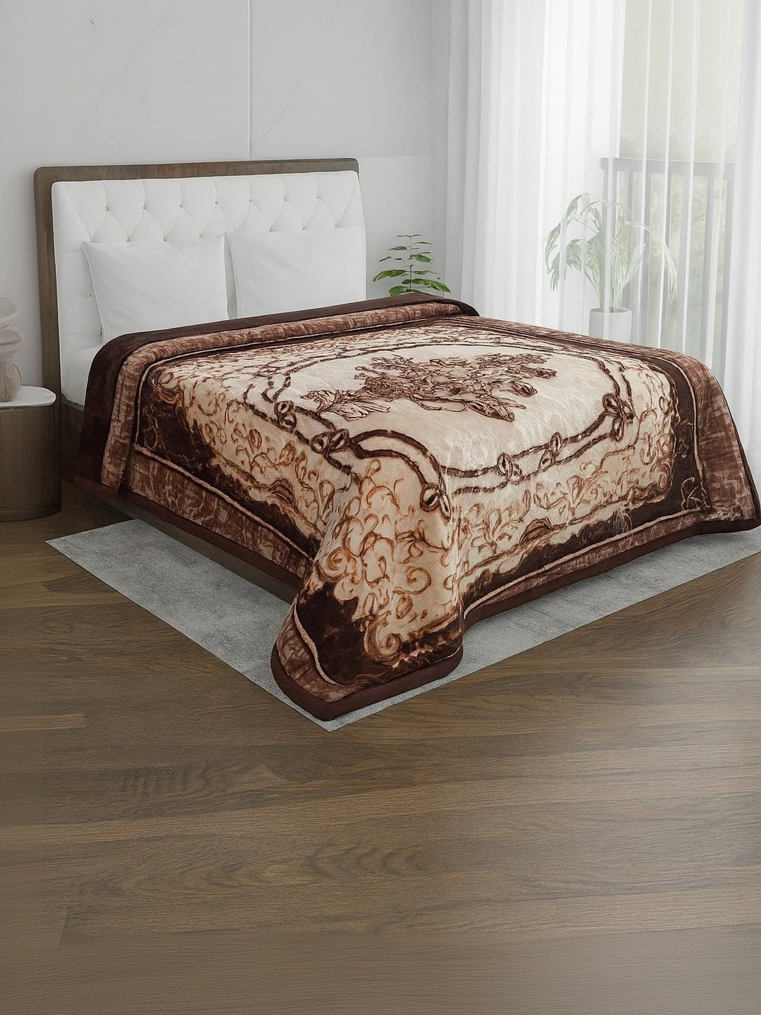 Signature Rolex Coffee Brown Ethnic Motifs 1200 GSM Mink Heavy Winter Blanket