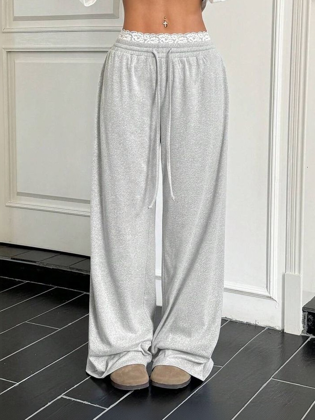 LULU & SKY Women Lace-trim High-rise Wide Leg Lounge Pants