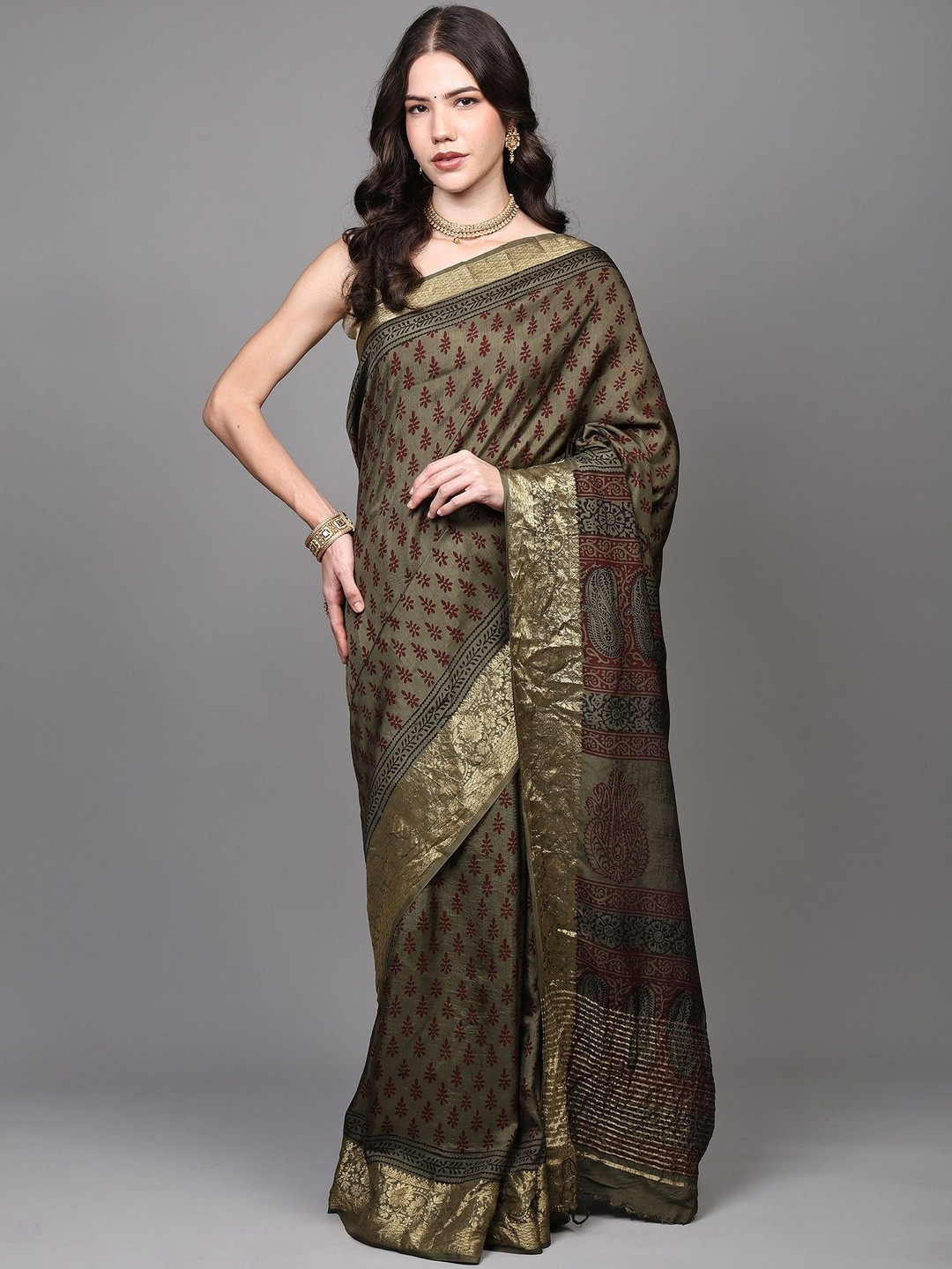 Exotic India Paisley Zari Silk Blend Saree
