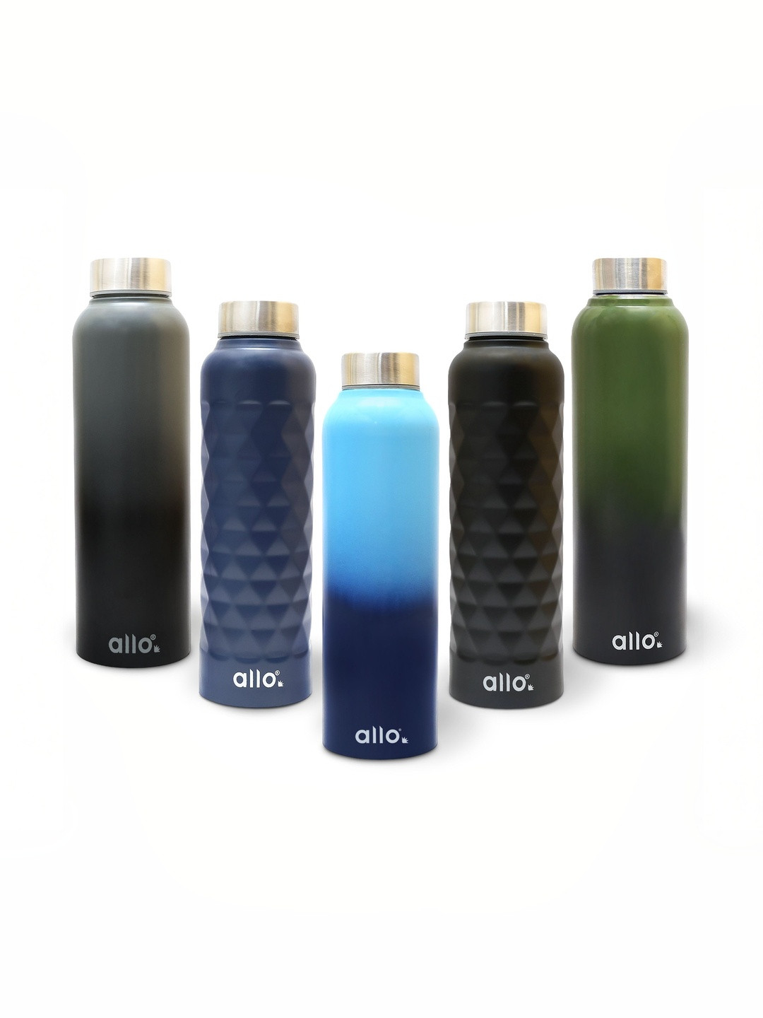 Allo  Set of 5 Multicolour Stainless Steel Leak proof Steel Cap Water Bottle 950 ml