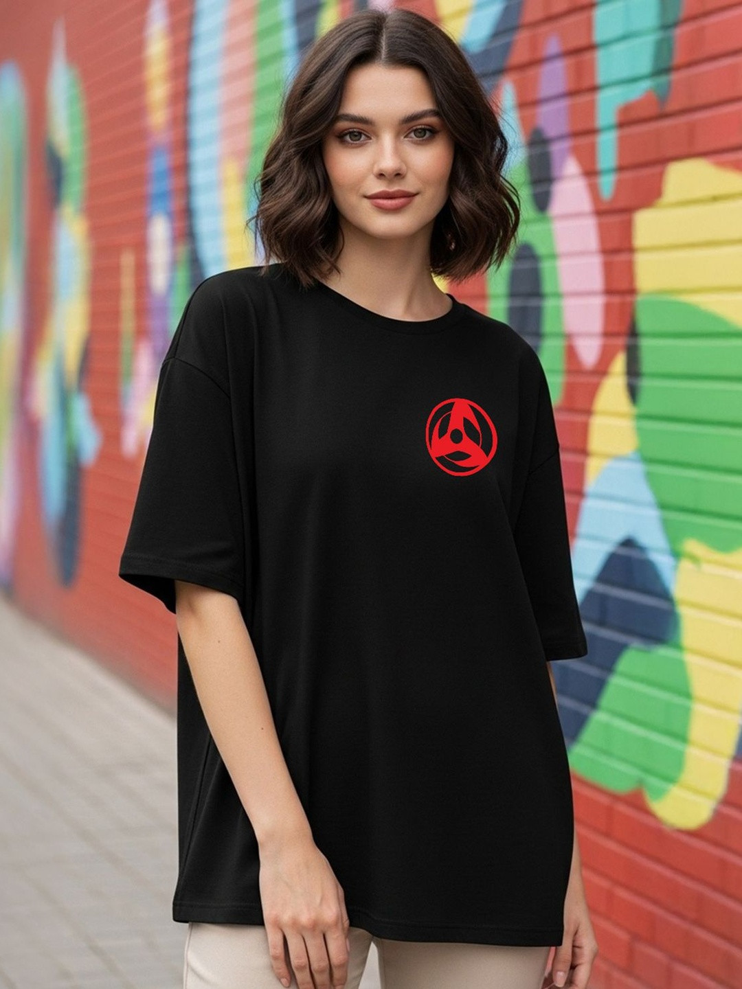 BENNY BROOKS Women Naruto Printed Half Sleeves Oversized T-shirt