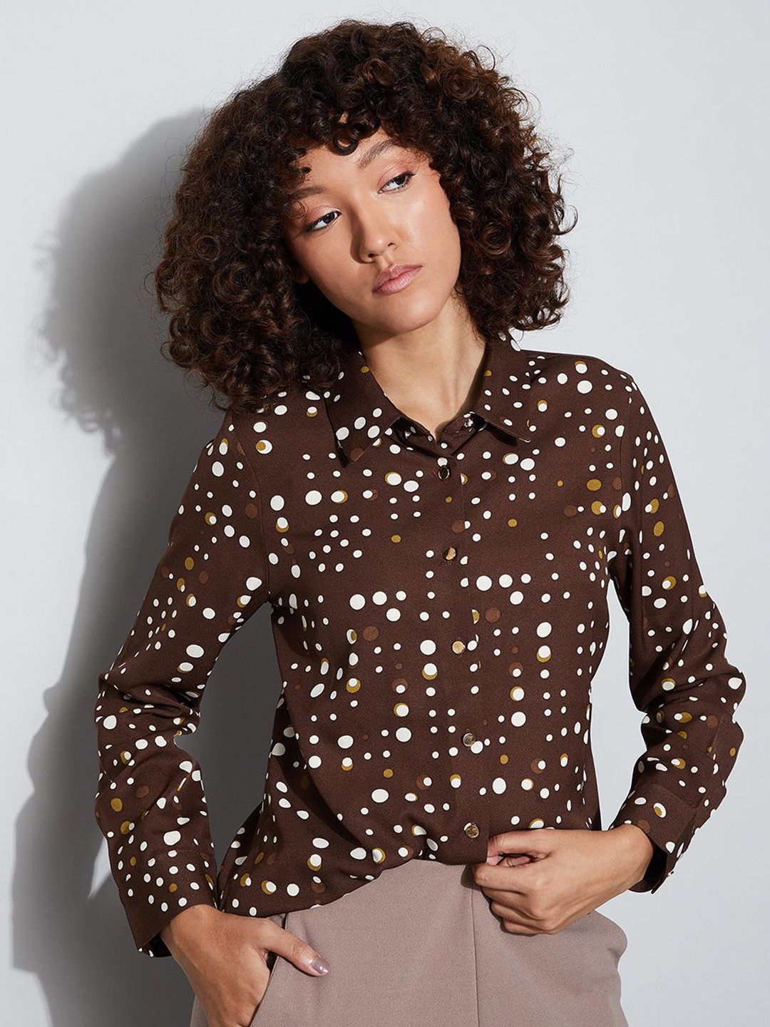 CODE by Lifestyle Women Polka Dot Printed Casual Shirt
