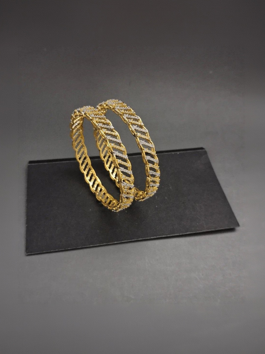 Zevarly Set Of 2 Diamond-Studded Bangles