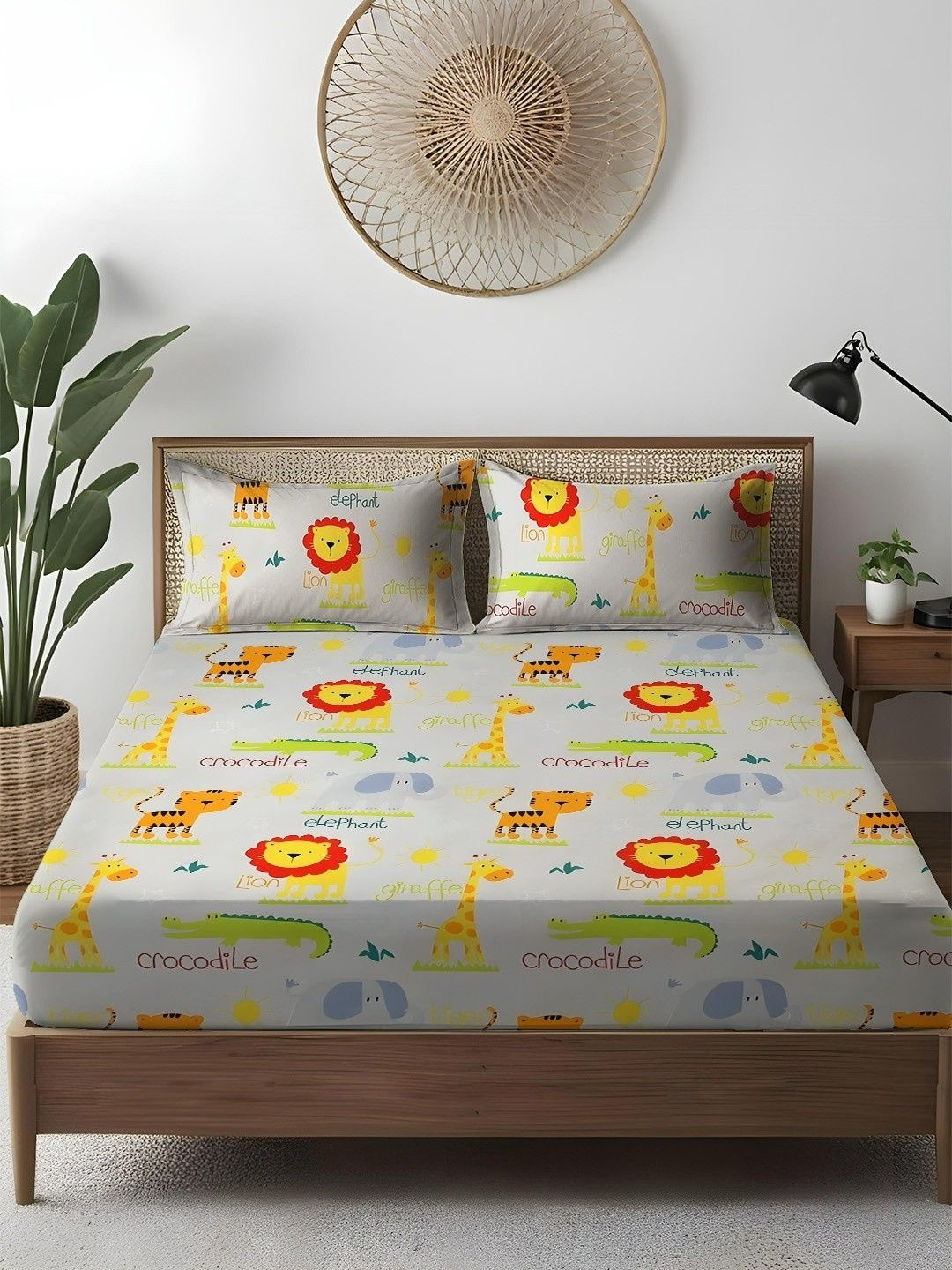 WEAVE AND DECOR Grey Printed Microfiber 300TC Double Bedsheet & 2 Pillow Covers 90x90 Inch