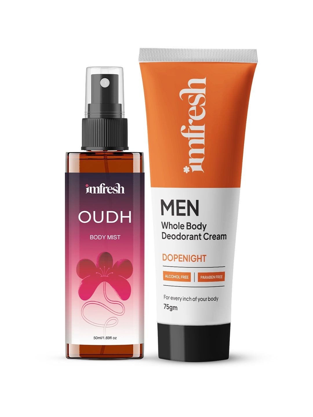 imfresh Set Of 2 Men Dope Night Whole Body Deodorant Cream 75g & Oud Body Mist 50 ml