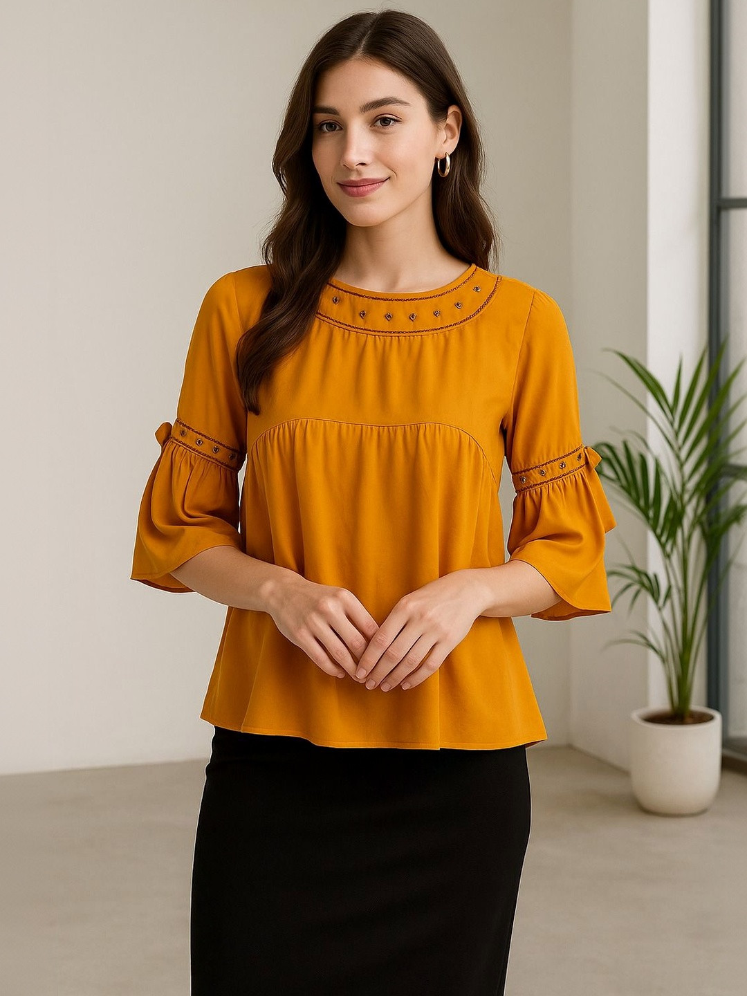 CORSICA Embellished Cold-Shoulder Georgette Top