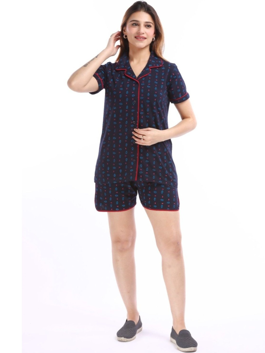 E-MAX Women Geometric Printed Night suit