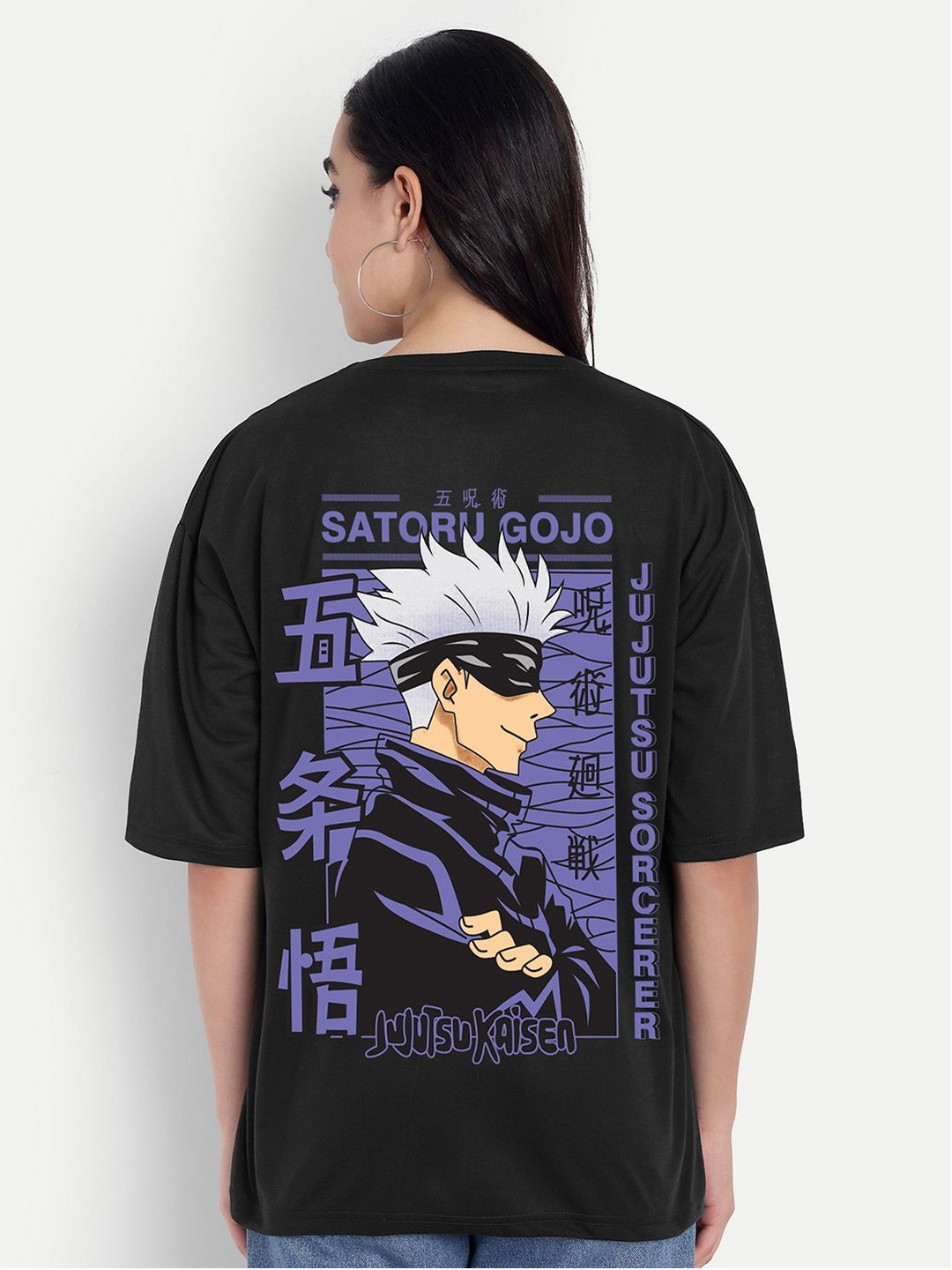 BENNY BROOKS Women Jujutsu Kaisen Printed Cotton Round Neck Oversized T-shirt