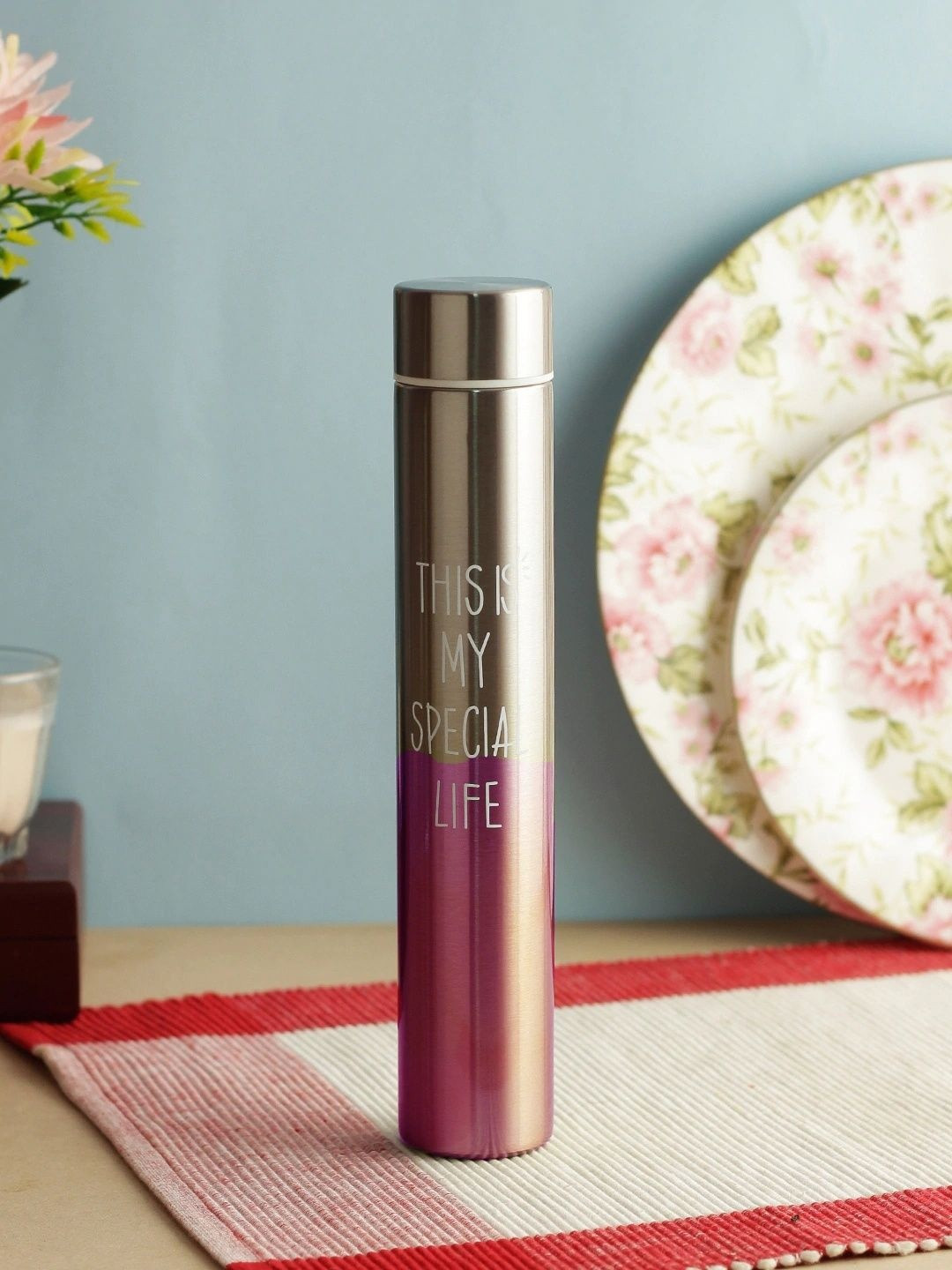 Style Homez Pink Stainless Steel Typography Printed Double Wall Vacuum Flask 260 Ml