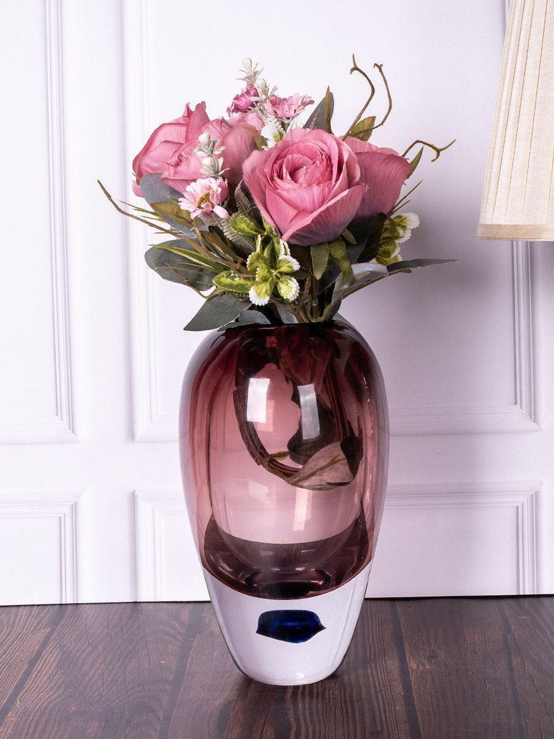 AARVI DECOR STUDIO Casedux Pink Glass Flower Vase