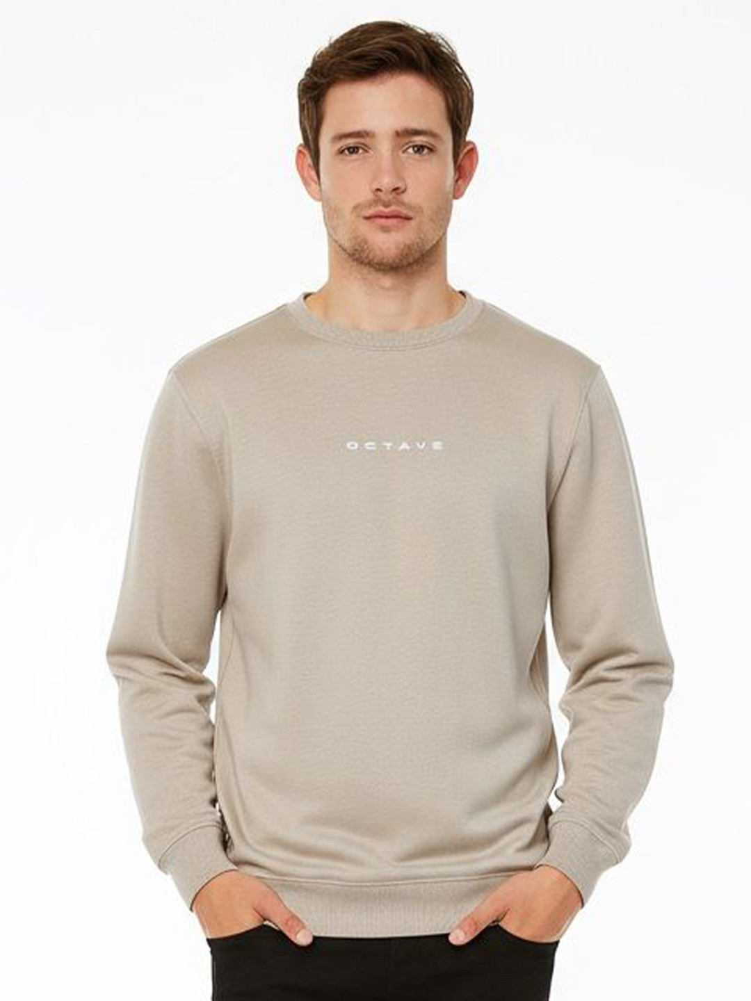 Octave Men Brand Name Printed Round Neck Long Sleeves Pullover Sweatshirt