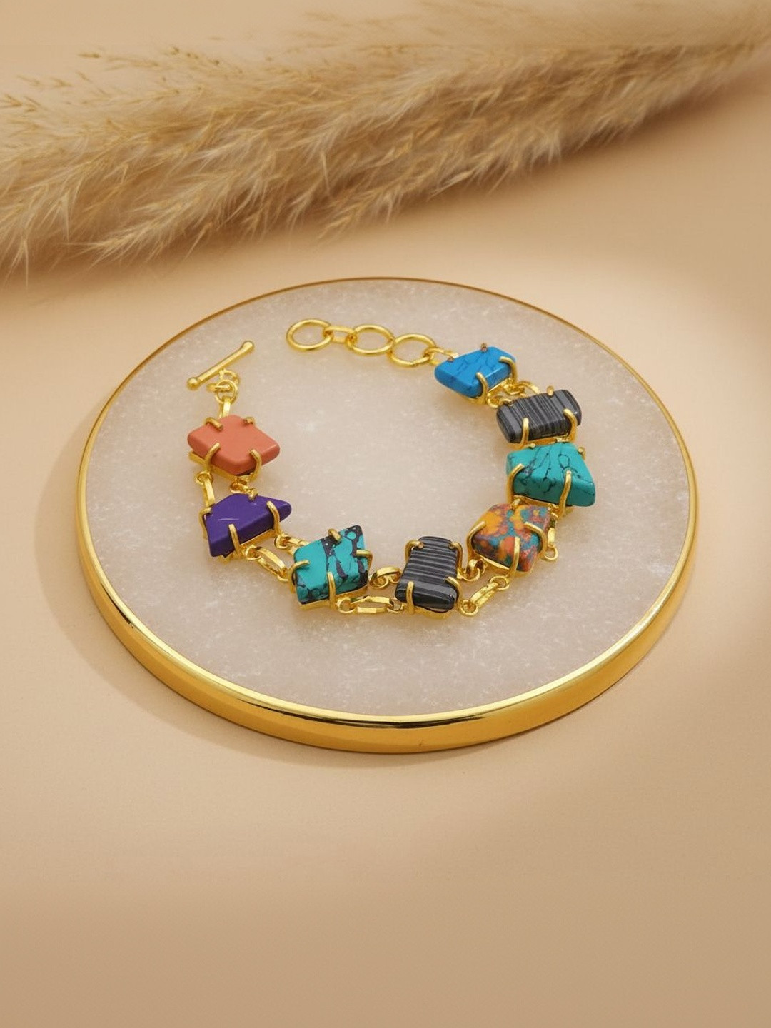 MISS ASTUTE Gold-Plated Crystals Studded Tribal Link Bracelet