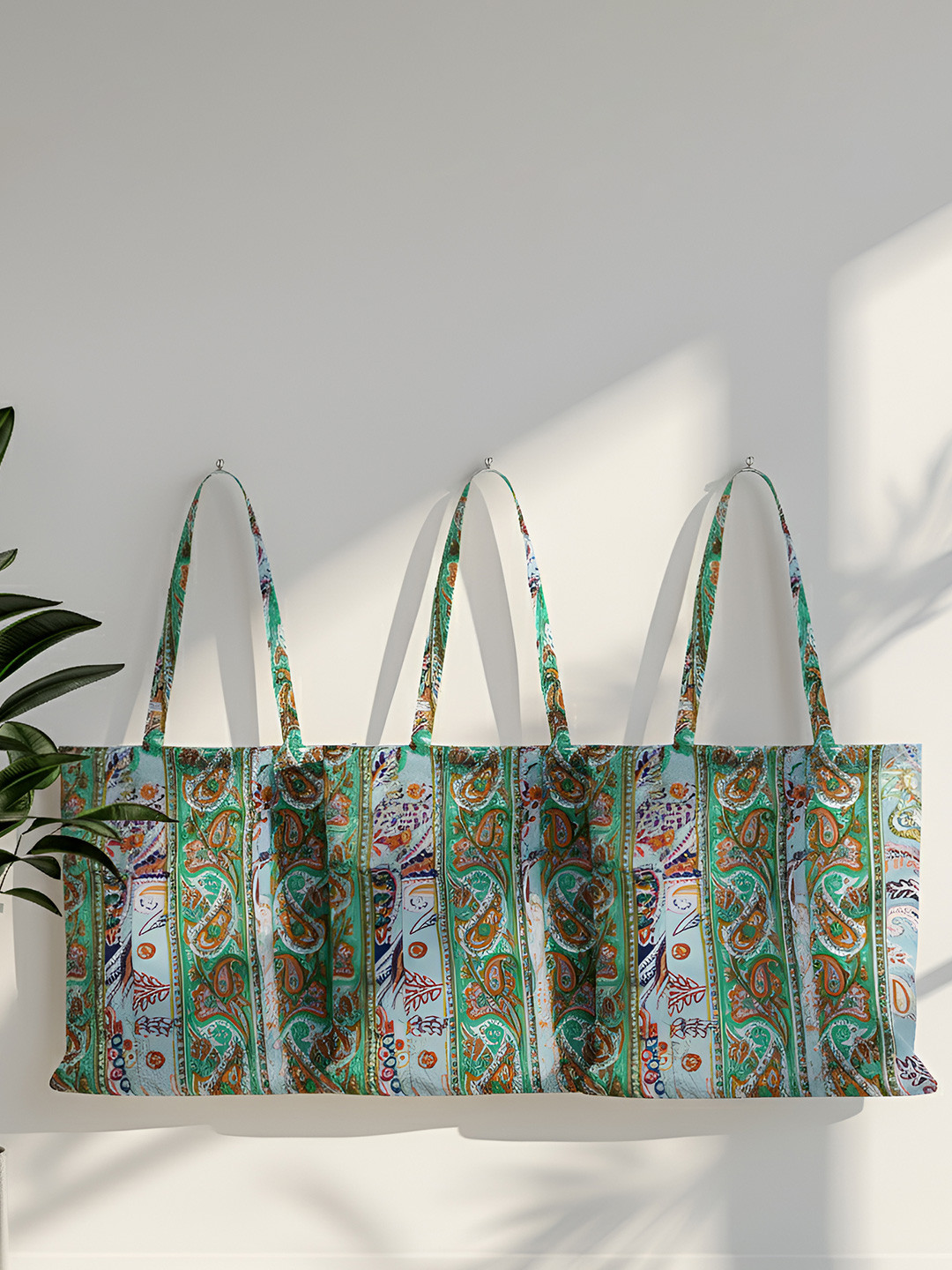 YASH GALLERY Pack of 3 Ethnic Motifs Printed Oversized Tote Bag