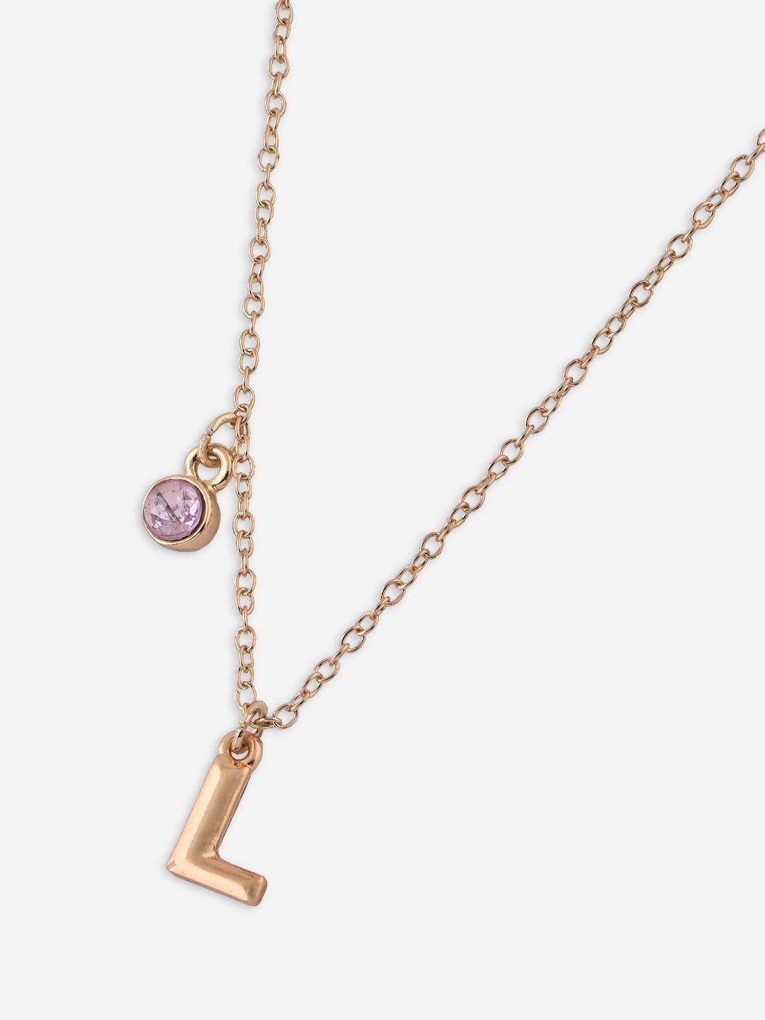 ToniQ Gold-Plated Rhinestone Studded L-Shaped Pendant With Chain