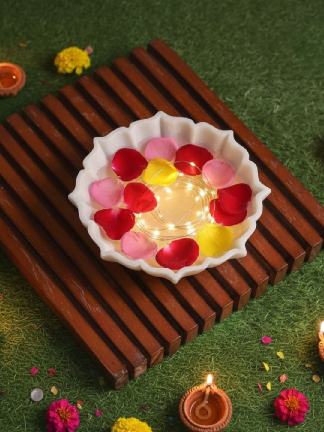 Swadeshi Blessings White Lotus Marble Decorative Bowl 6 Inch