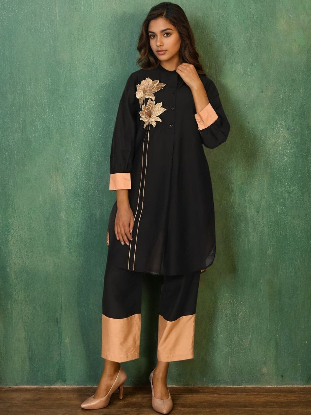 Shop Begum Colourblocked Pure Cotton Tunic With Palazzo Co-Ords