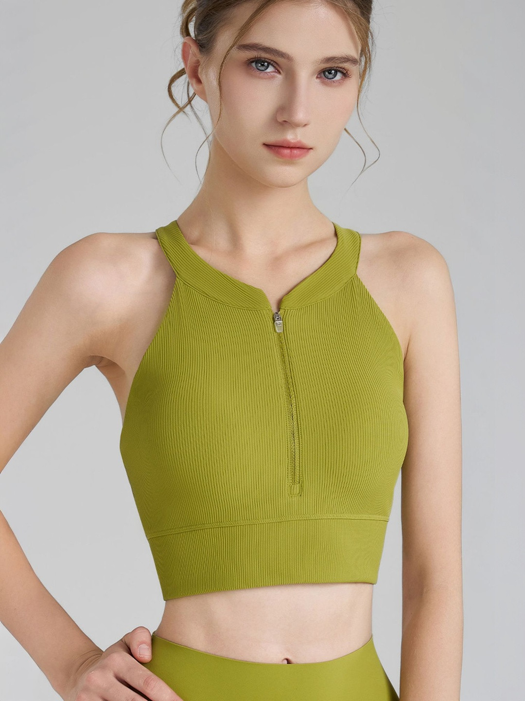LULU & SKY Medium Coverage Ribbed Racerback Zip Sports Bra