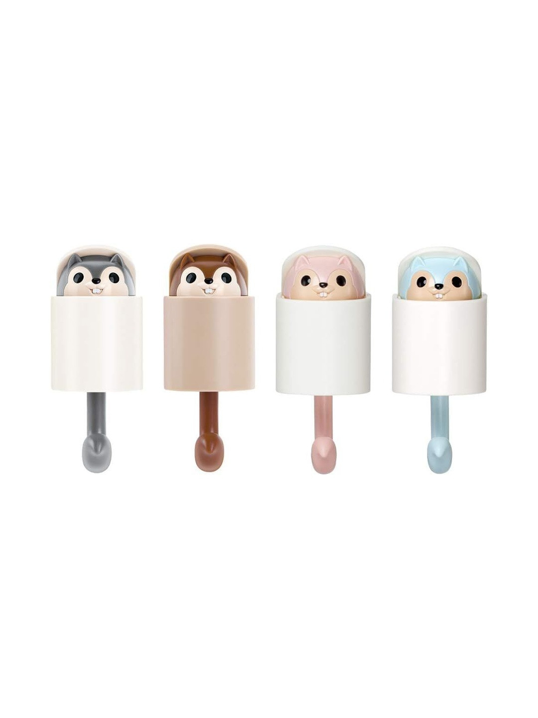 AUGEN Brown & Blue 4 Pieces Self-Adhesive Squirrel Wall Hooks