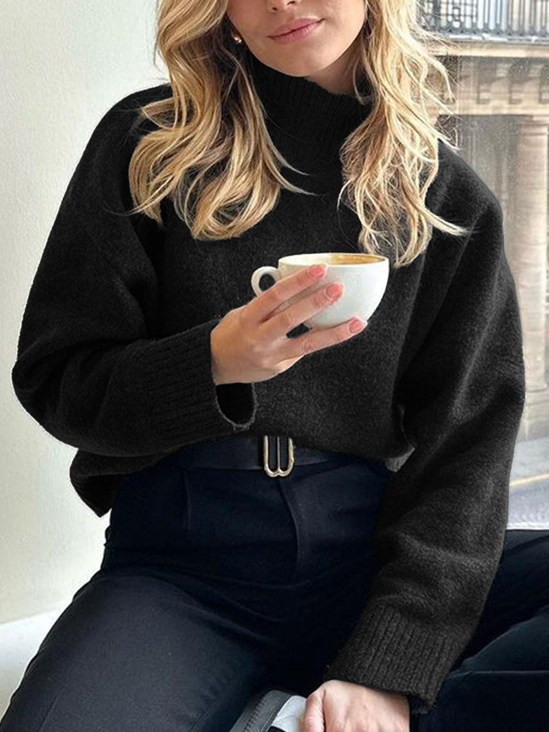 StyleCast Mock Neck With Fuzzy Detail Pullover Sweater