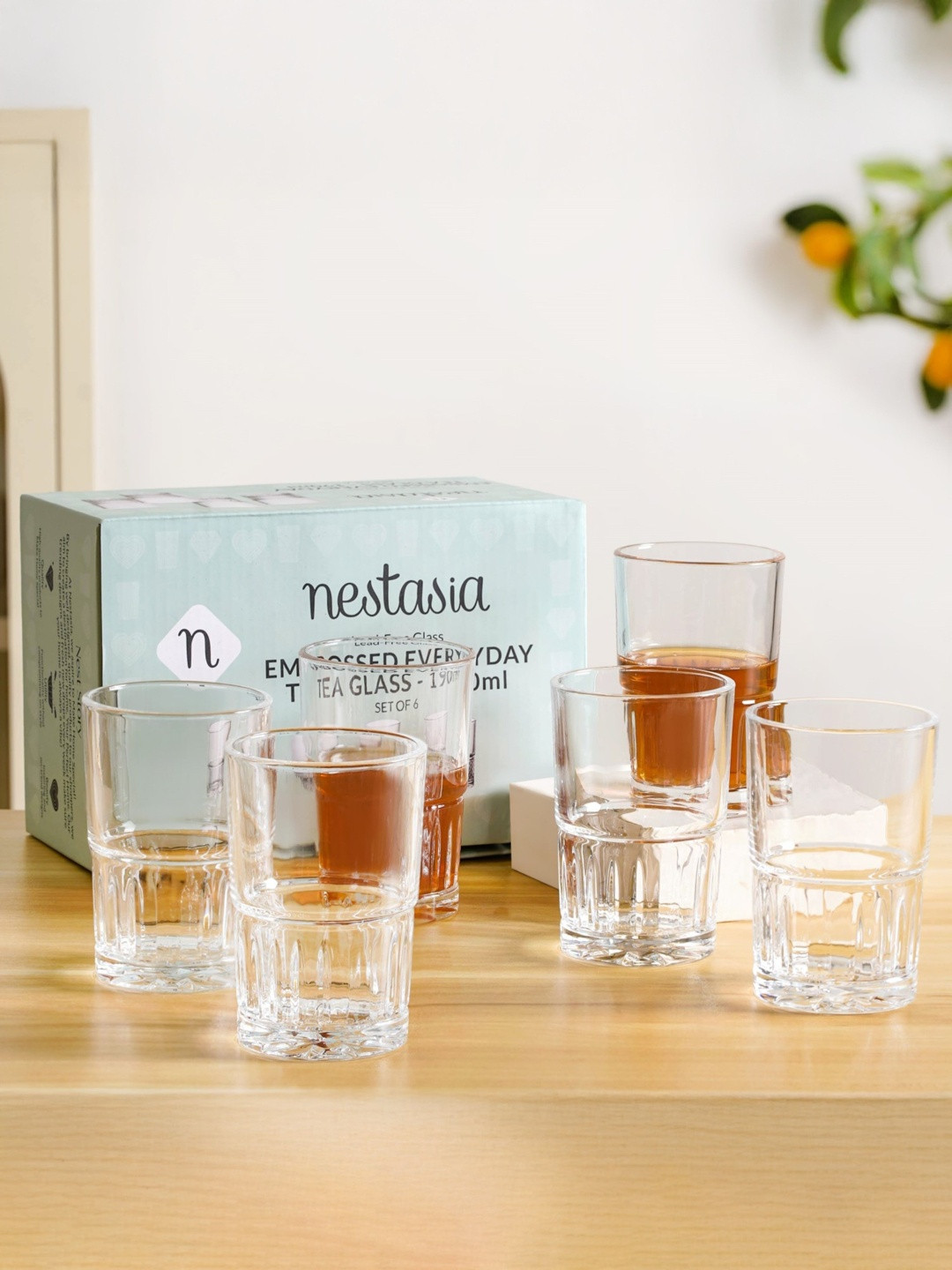 Nestasia Transparent 6 Pieces Textured Glass Mugs 190ml Each