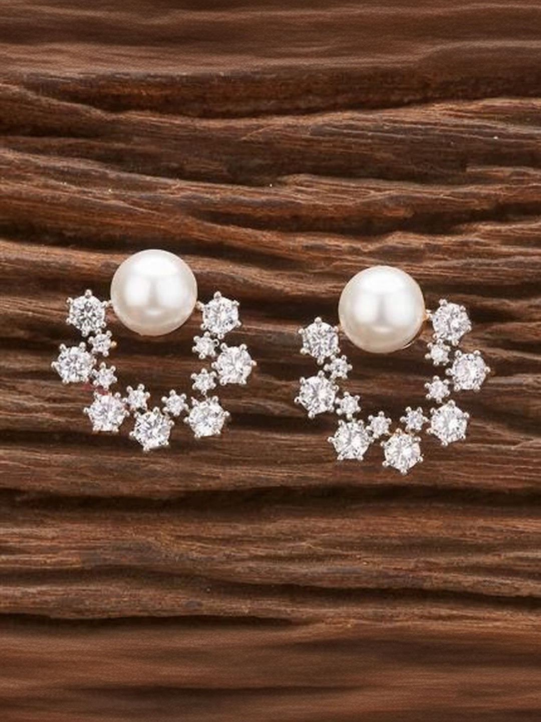 MODE & MINIMAL Silver-Plated Cubic Zirconia Studded And Beaded Geometric Shaped Studs