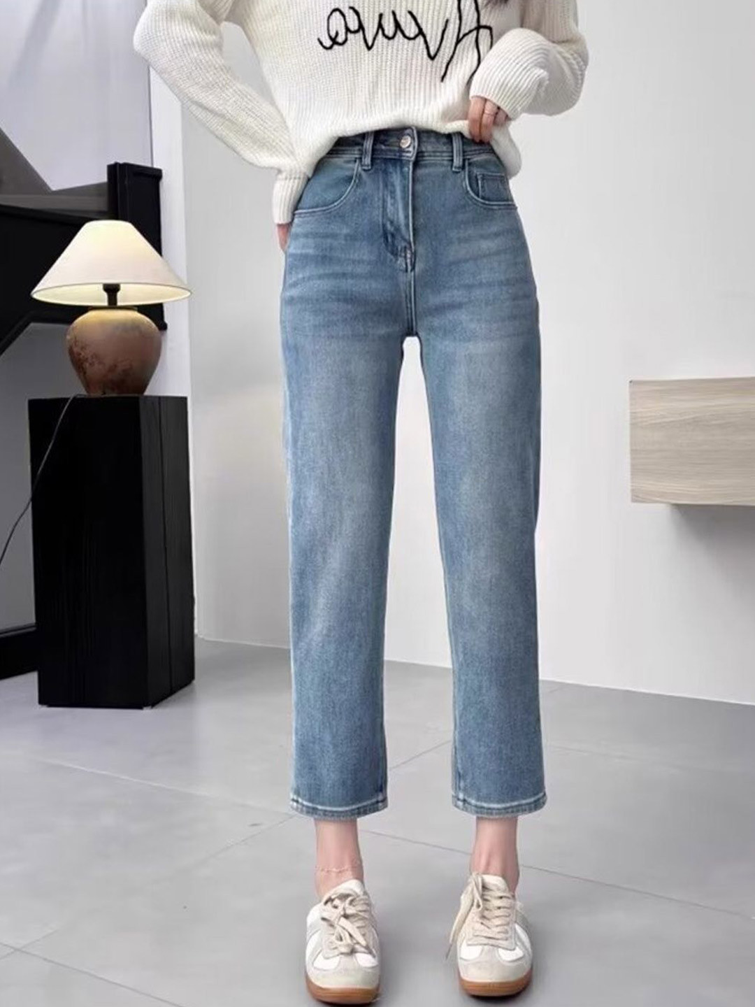 StyleCast Men Straight Fit High-Rise Light Low Distress Fade Stretchable Jeans