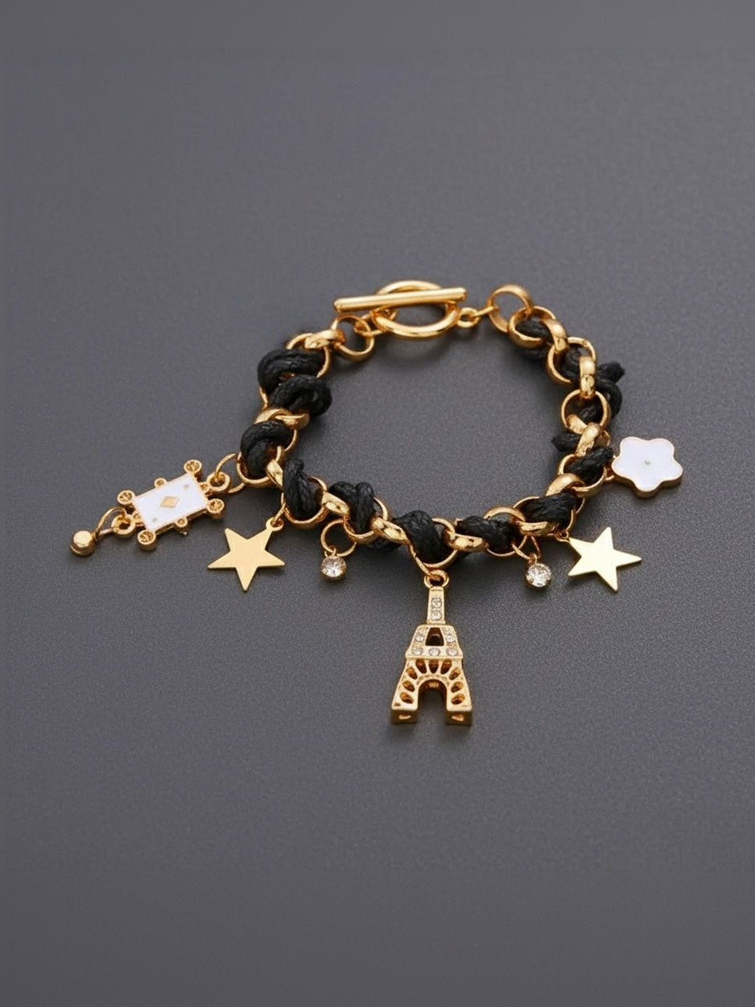 DressBerry Cubic Zirconia Studded Adjustable Charm Bracelet