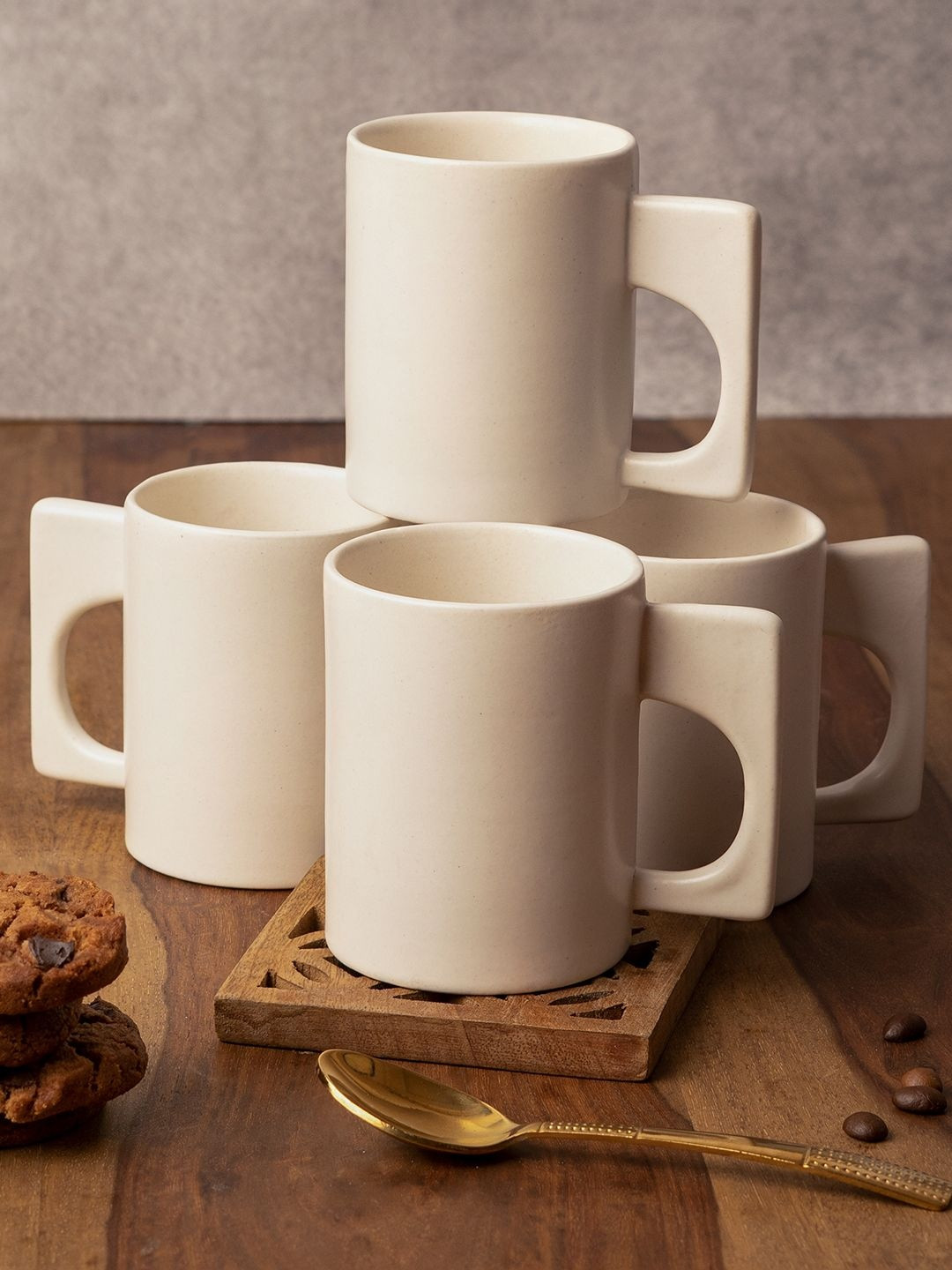 BODHI HOUSE White Ceramic Dishwasher and Microwave Safe 4 Pieces Mugs 275 Ml