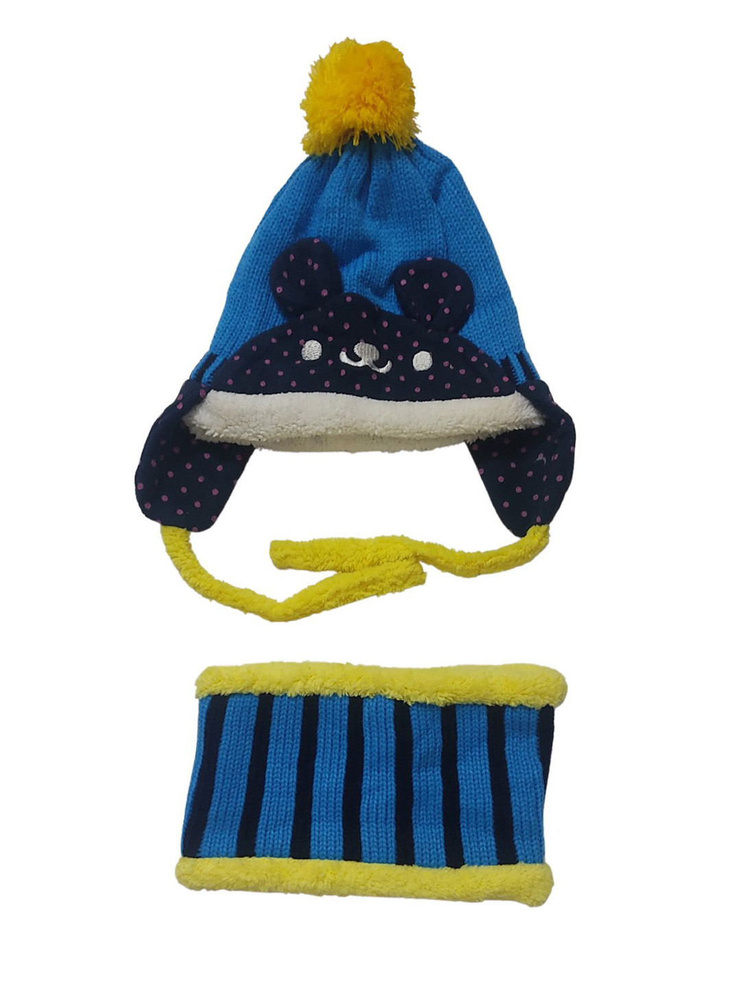 Cute Collection Kids Embroidered Woollen Beanie with Neck Warmer
