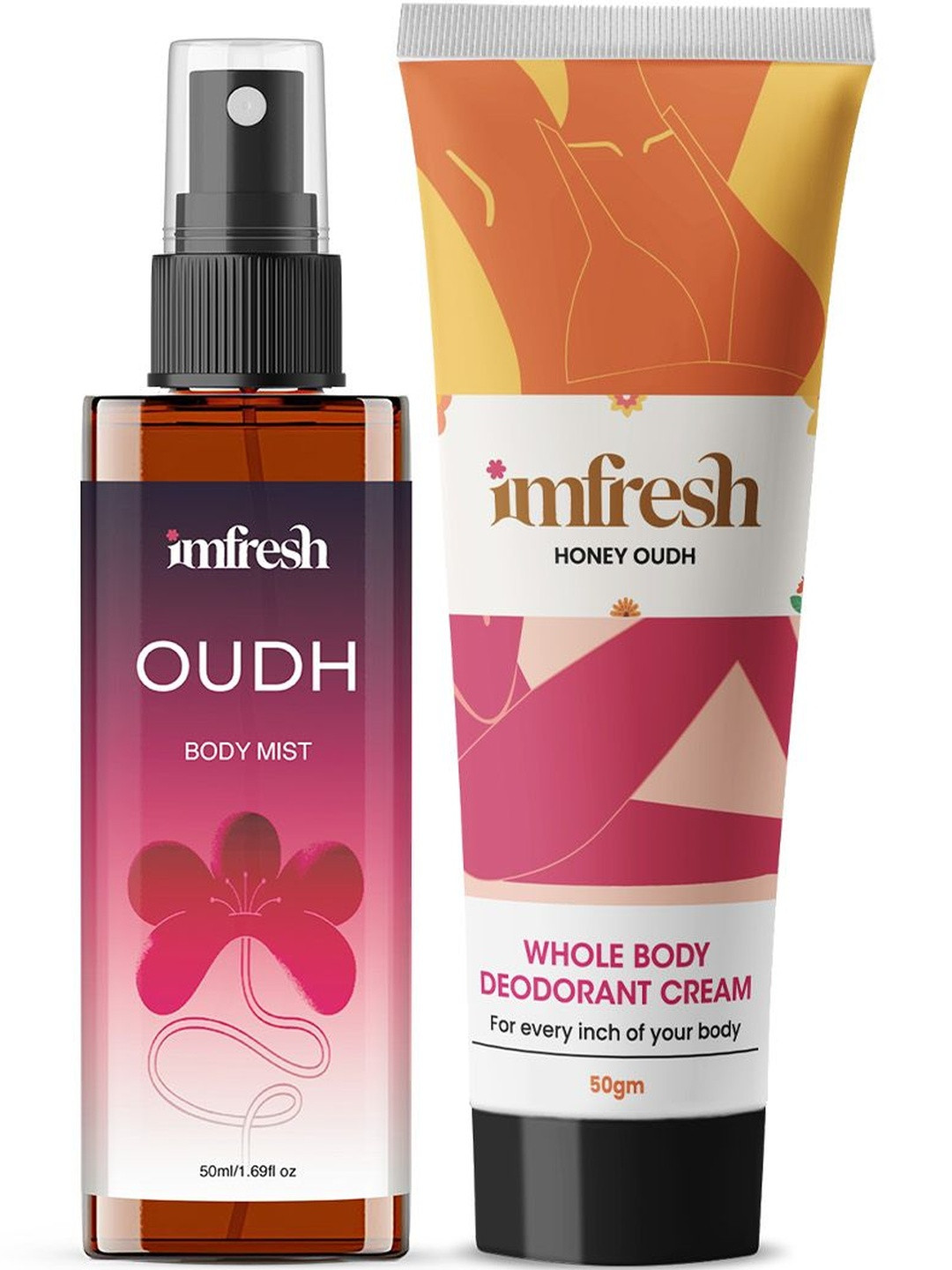 imfresh Men Set of 2 Honey Oudh Deodorant Cream- 50 g With Oudh Body Mist- 50 ml