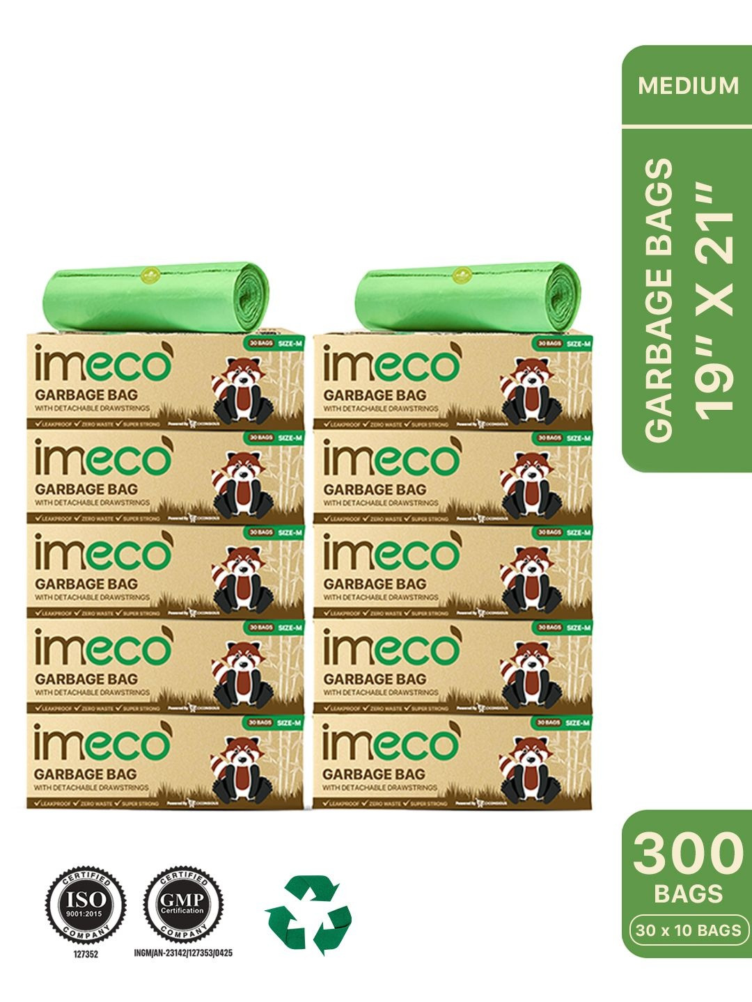 IMECO Pack Of 10 Garbage Bags With Detachable Drawstrings