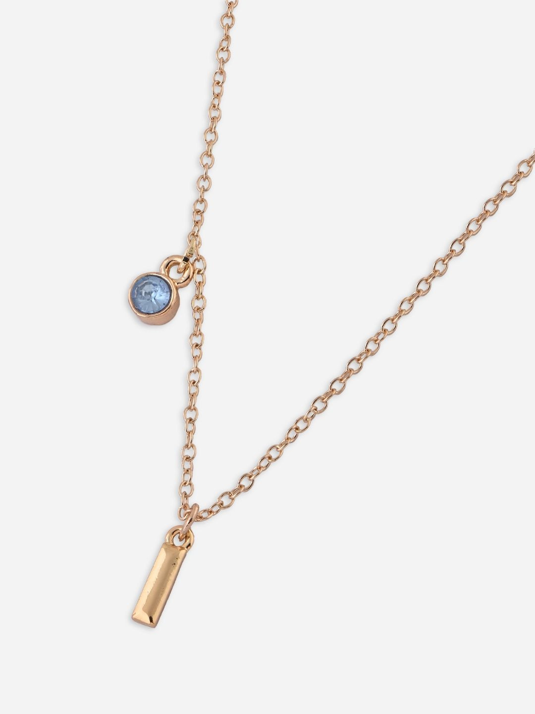 ToniQ Gold-Plated Rhinestone Studded I-Shaped Pendant With Chain