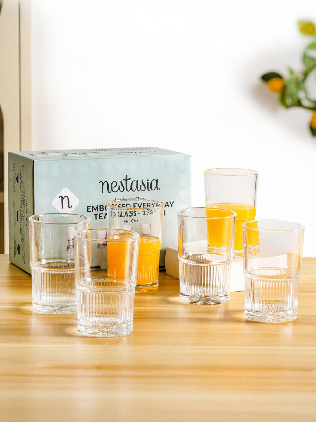 Nestasia Transparent 6 Pieces Textured Glass Mugs 190ml each