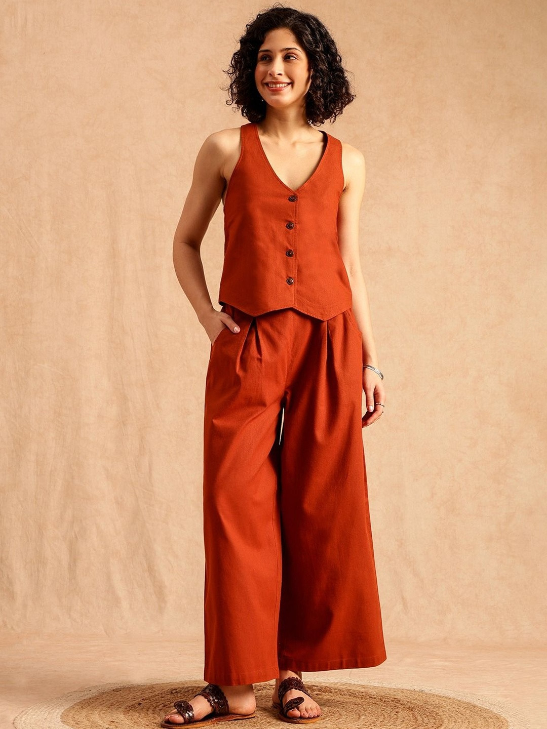 Anouk Mirage V-Neck Pure Cotton Top With Palazzos