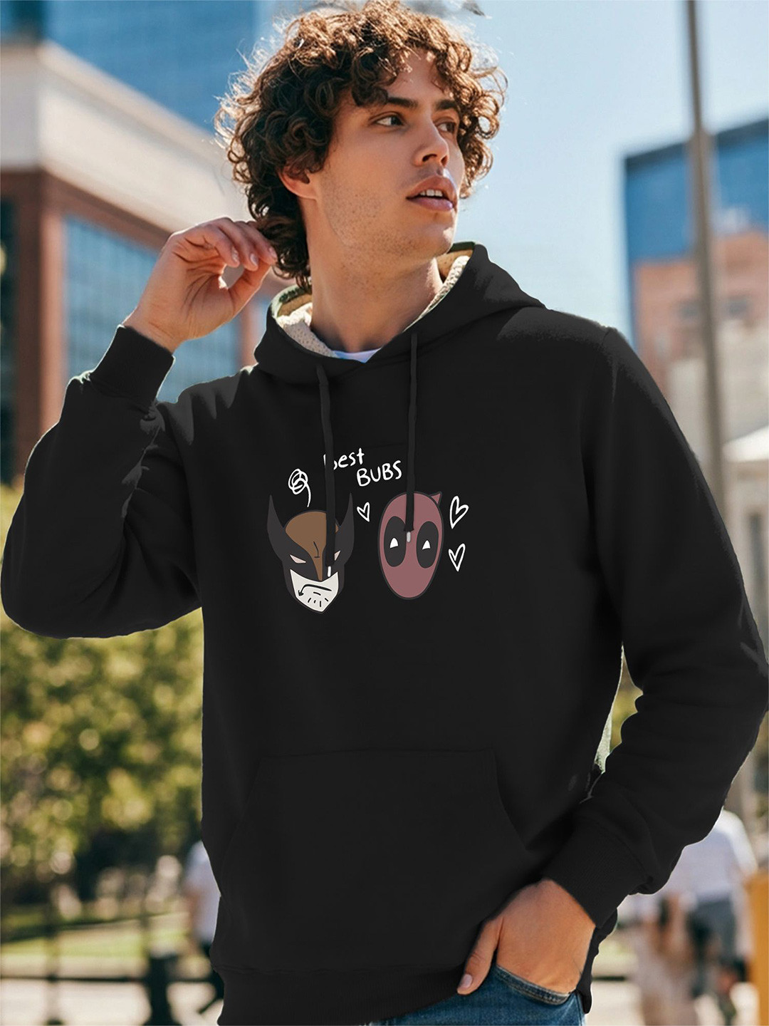 TOGS & TERRE Men Wolverine & Deadpool Printed Hooded Sweatshirt