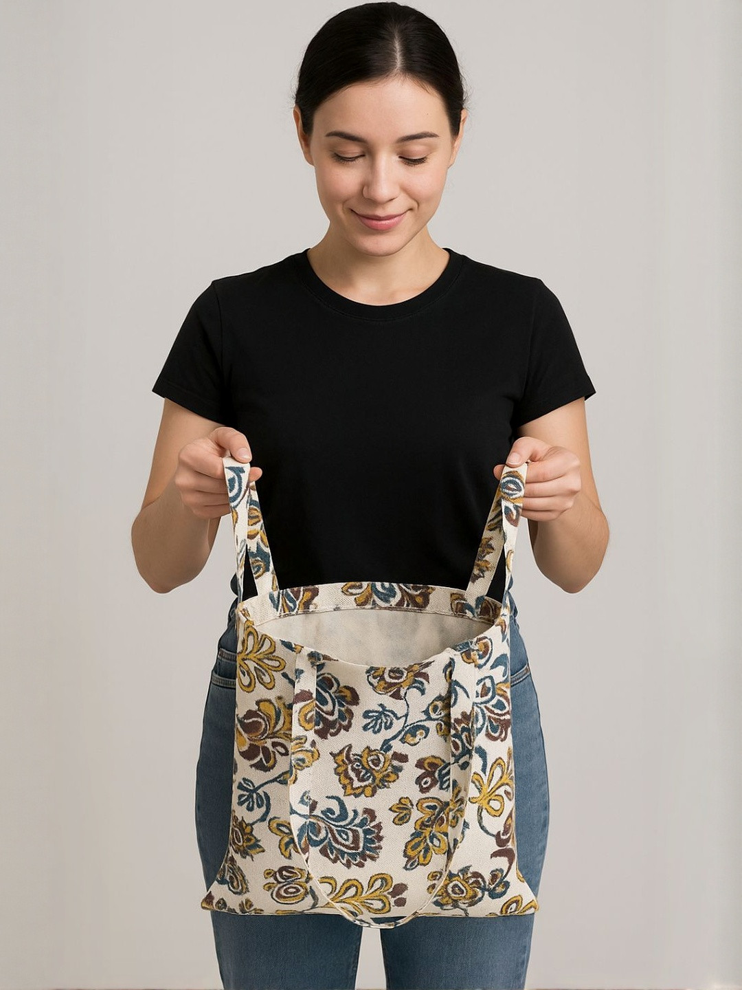 YASH GALLERY Set of 3 Floral Printed Tote Bags