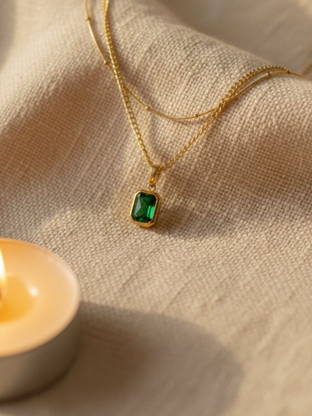 Chic Laddies Stainless Steel Gold-Plated Stones Studded Square Pendants With Chain