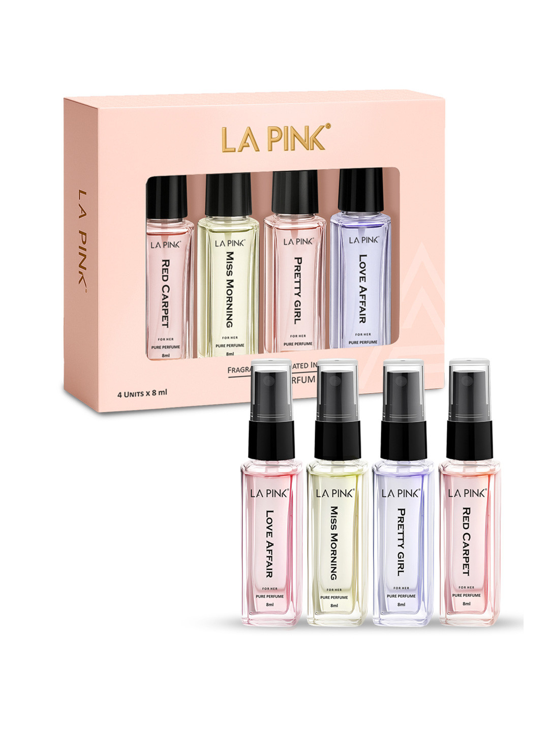 La Pink Set Of 4 Love Affair, Miss Morning, Pretty Girl & Red Carpet Perfume -8 ml Each