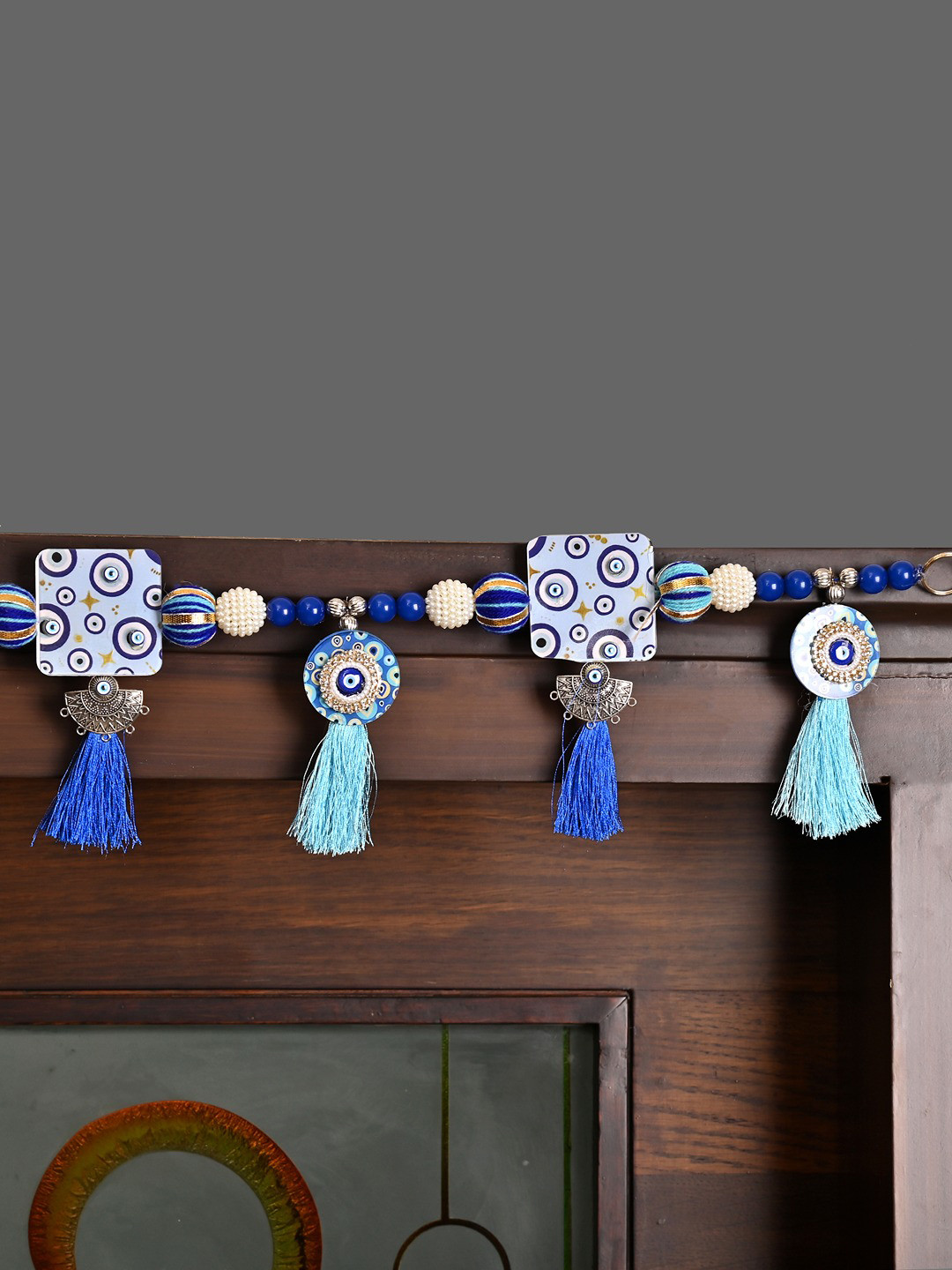Aapno Rajasthan Blue And White Artificial Beaded Evil Eye Protection Toran