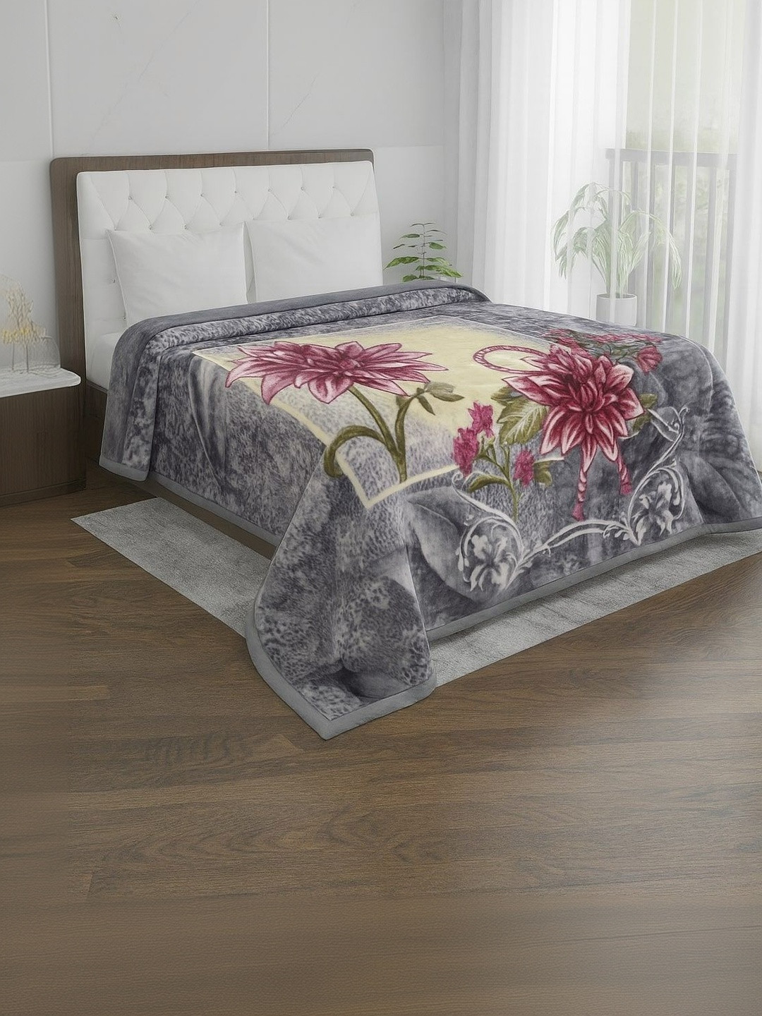 Signature Rolex Grey & Red Floral 1200 GSM Mink Heavy Winter Blanket