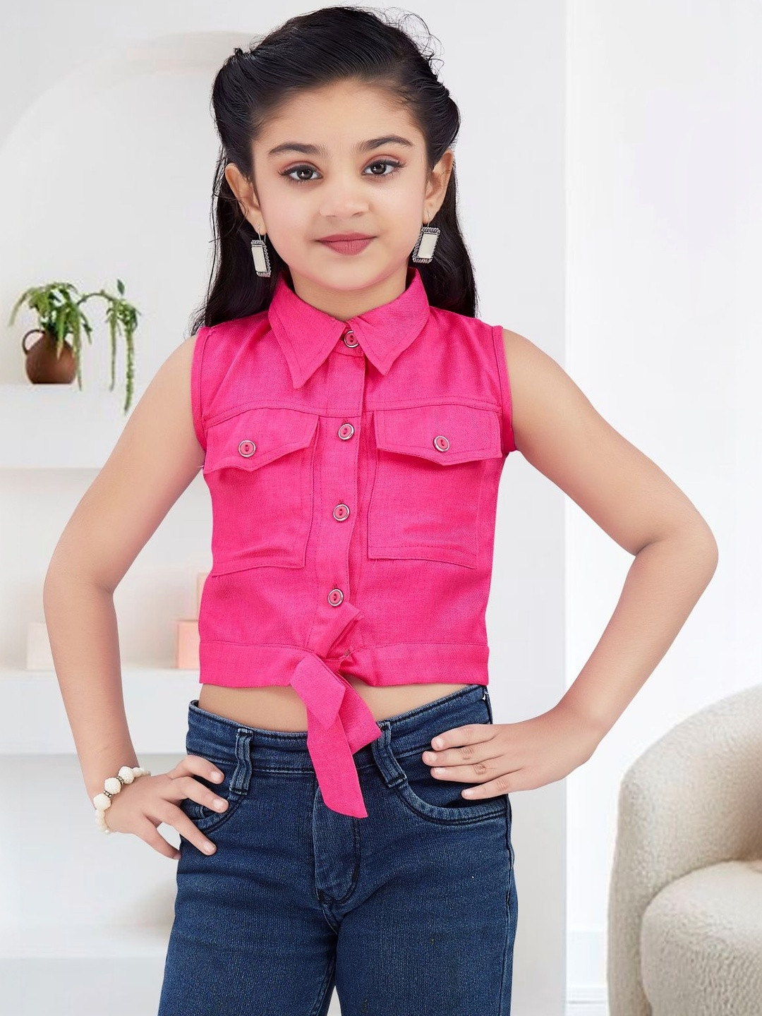 Lei-Chie Girls Pink Sleeveless Shirt Style Top