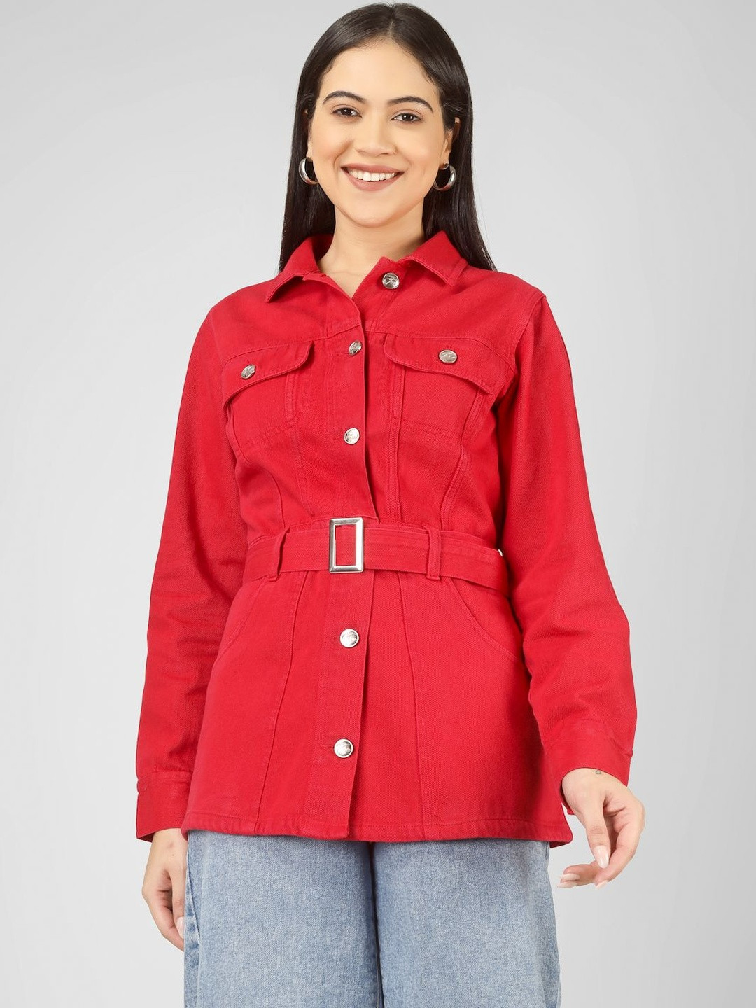 COSMIC TRIO Women Longline Denim Jacket